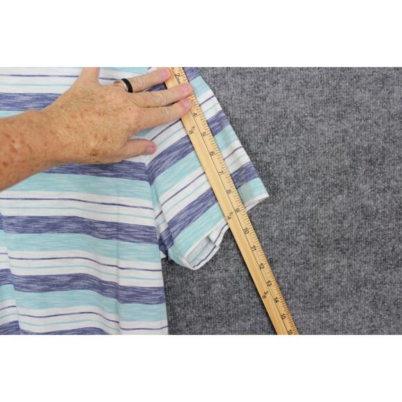 Perry Ellis T-Shirt Men's XL White and Blue Strips Short Sleeve Cotton - Picture 7 of 10